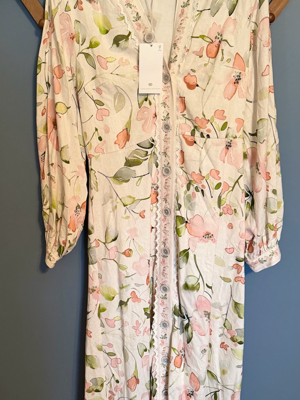 Caroline Constas Floral Maxi Dress in Pink & Green